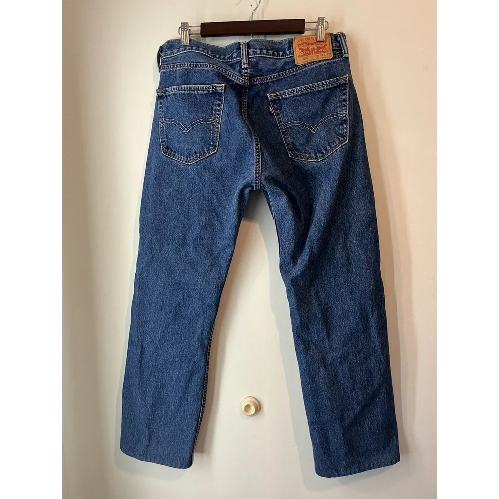 Levis 505‎ Classic Fit Straight Leg Blue Jeans W34 L32 HEMMED L28.5 Medium Wash